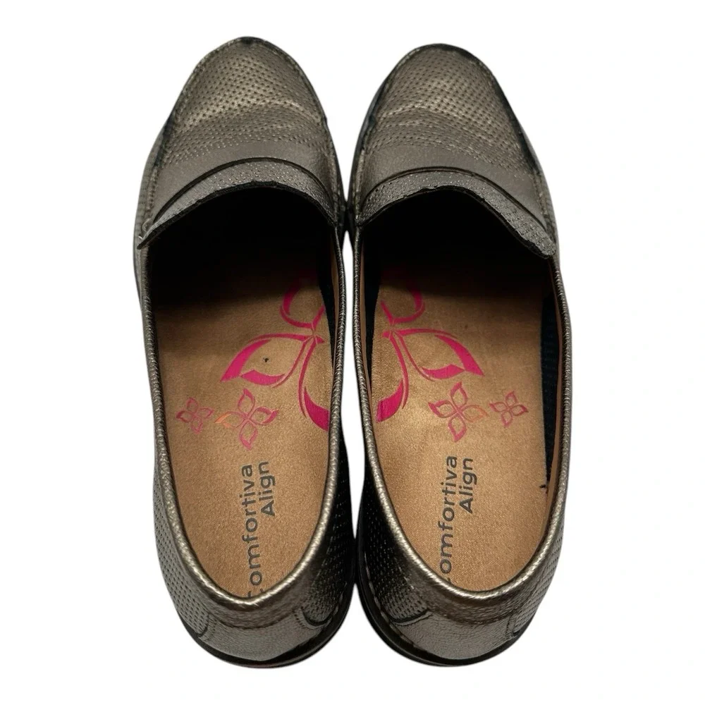 Comfortiva Align Laina Shoes Womens 10‎ M Gold Metallic Slip On Loafer Leather